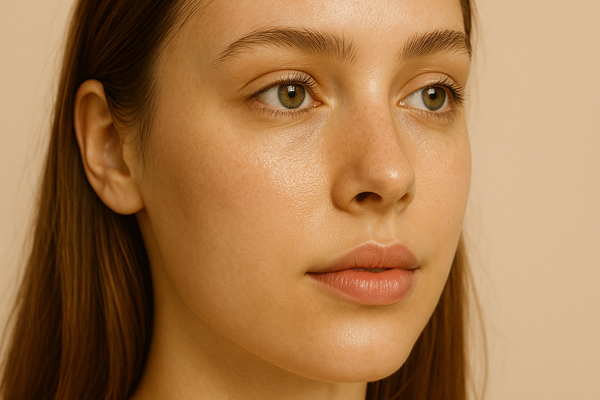 Close-up of a woman's face with a neutral background