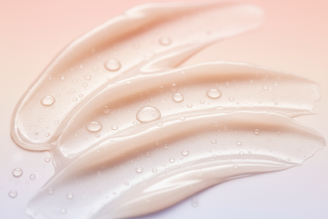 (Visual: full-width soft gradient background, macro of glowing hydrated skin or creamy texture shot.)