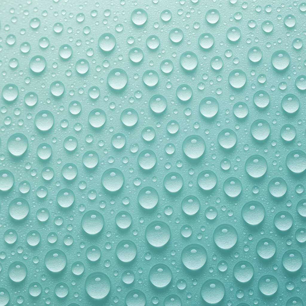 Pattern of water droplets on a teal background